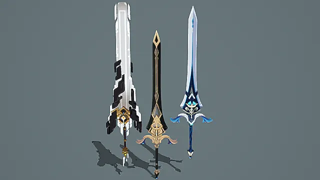 奇幻风格玄纹圣剑三件套3D模型