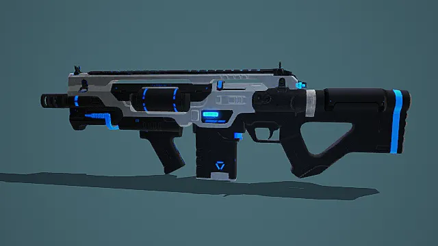 科幻风格枪械纳米系统突击步枪3D模型,银黑蓝配色