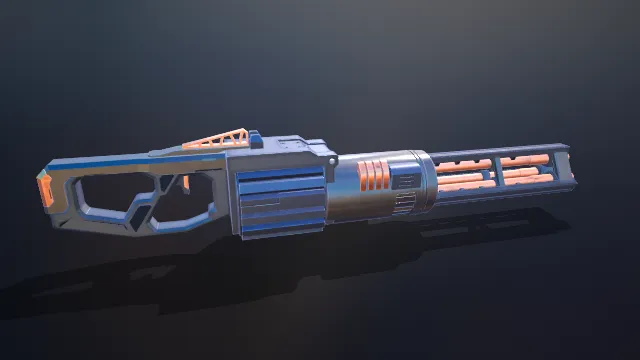 科幻脉冲炮 - 蓝银渐变、双管结构、能量显示、未来造型