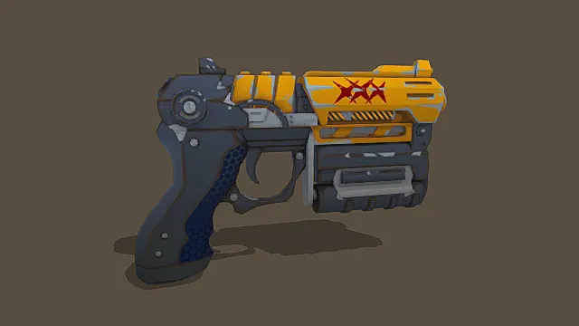 科幻风格橙蓝配色手枪3D模型
