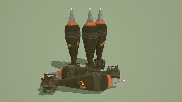 3D卡通风格棕红灰系炮弹模型,创意设计(3D炮弹、卡通风格、军事写实风,炮弹设计主题)