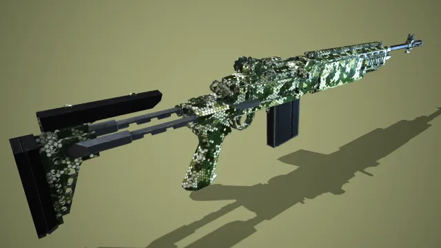 蜂巢迷彩大弹鼓冲锋枪 战术 握持 现代 pbr模型