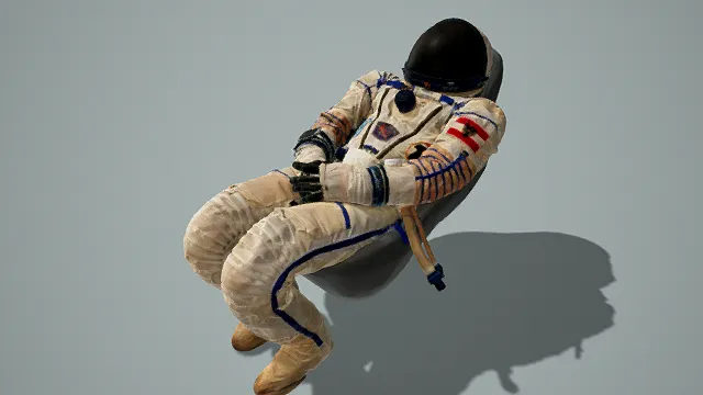 3D写实风宇航服模型，创意设计（3D宇航服、写实风格、红色徽章与臂章、黑色头盔、科技感、航天主题、细节写实）