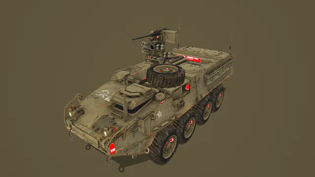 军事风格美军斯特瑞克火力支援型装甲车3D模型