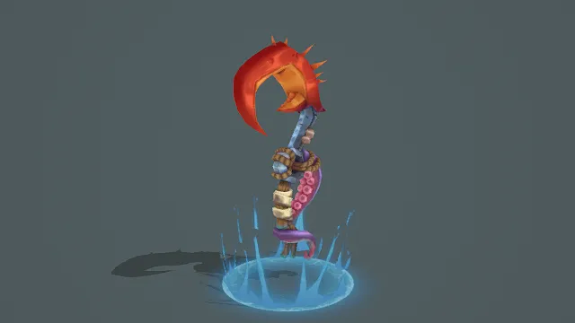 3D卡通风格红紫蓝系奇幻武器模型,创意设计(3D武器、卡通风格、奇幻萌酷风,武器设计主题)