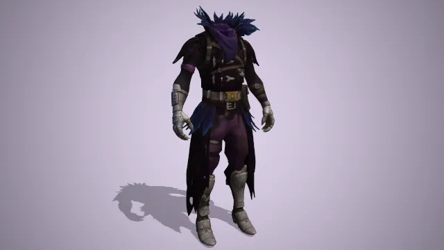 黑紫色外袍衣领带羽毛,小臂小腿处铁甲做保护